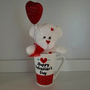 Valentine's Latte Mug & Plush White Bear gift set with heart shaped balloon